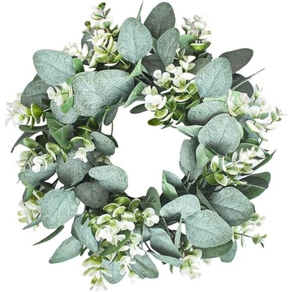 1 Pack Green Eucalyptus Wreath Round Artificial Farmhouse Wreath for Door Wall - Picture 7 of 7